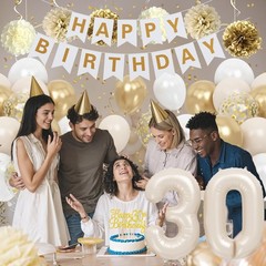 30th Birthday Decorations for Her, Beige Gold White Thirty Birthday Balloons …