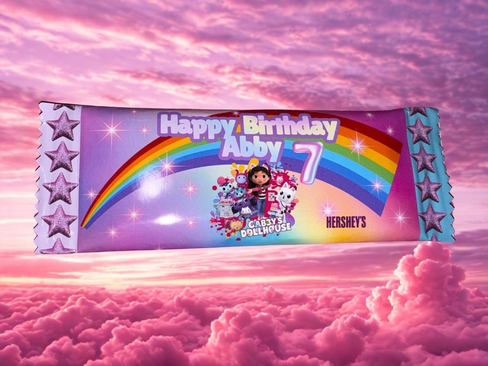 Gabby’s Dollhouse themed birthday candy Bar Wraps Set Of 12