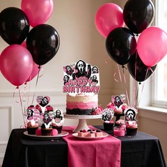 Pink Scream Party Decorations Horror Movie Banner Theme Party Decorations for…
