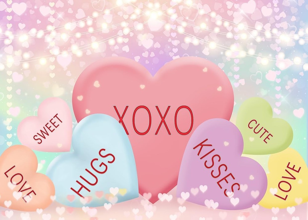 8X6ft Valentine’s Day Backdrop Valentine’s Day Candy Backdrop Sweethearts Candy