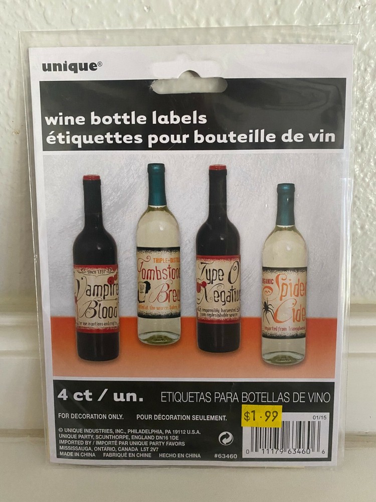 UNIQUE Wine Bottle Labels Halloween Party Decoration Stickers 5.5″X4.5″