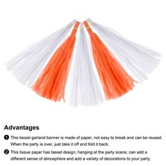 20 x Bright Orange White Tassel Garland Banner with Rope