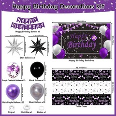 Black Purple Birthday Decorations for Women Girls Men, Purple and Silver Part…