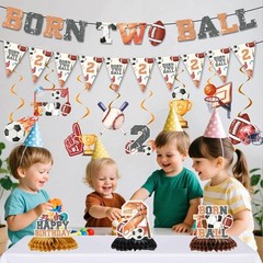 Born 2 Decorations – 13 Pcs Basketball Rugby Football Baseball Party Banner S…