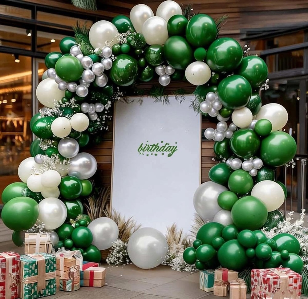 Green White Balloon Garland Double Latex Emerald Green Sand White Cream Grey …