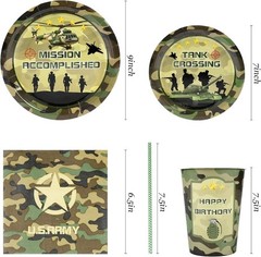 Camo Army Birthday Party Set – Disposable Dinnerware for 24 Guests | 120 Pcs
