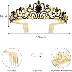 Elegant Black & Gold Rhinestone Birthday Crown Tiara with Sash – Celebrate in…