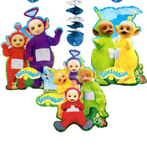 TELETUBBIES VINTAGE 1999 DANGLING CUTOUTS (3) Happy Birthday Party Hanging Deco