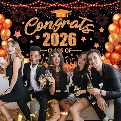Orange and Black Graduation Decorations Class of 2026 Banner