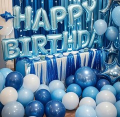176 PCS Ocean Blue Happy Birthday Party Balloons with Pump Under the Sea