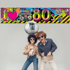 80s Themed Party Decorations Supplies I Love 80s Banner Backdrop, Retro Graffiti