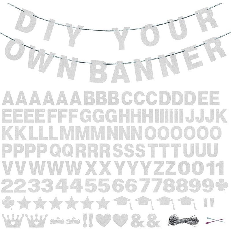 131 Pieces Party Banner Kit Glitter Flags Numbers Letters Symbols Celebrations