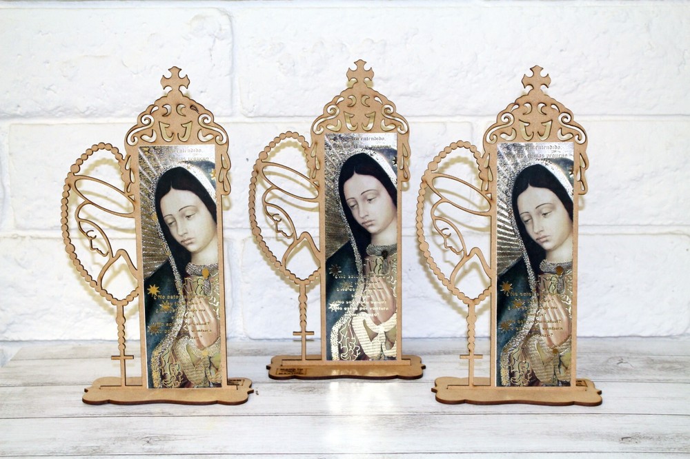 6pc Our Lady Guadalupe Color Prayer Wood Centerpiece Baptism Communion Favor