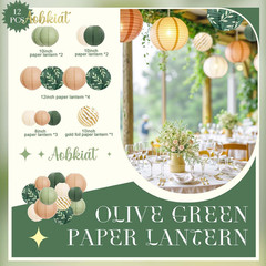 Party Decorations Paper Lanterns Set,12Pcs Sage Green Brown Chinese Japanese Han