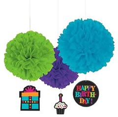 Party On Black Modern Stripes Polka Dot Adult Birthday Party Fluffy Decorations