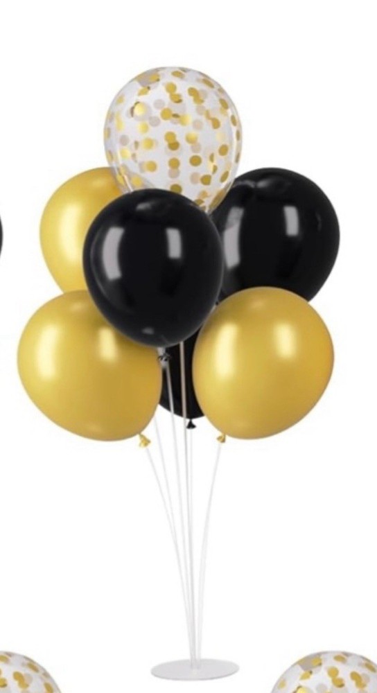 4 Set Black & Gold Balloon Centerpieces for Table, Balloon Stand Kit