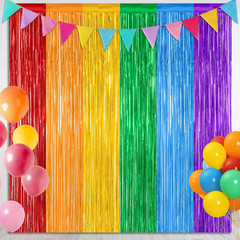 2 Pack Rainbow Backdrop Curtains, 3.28 FT X 7.05 FT Colofull Party Decorations,