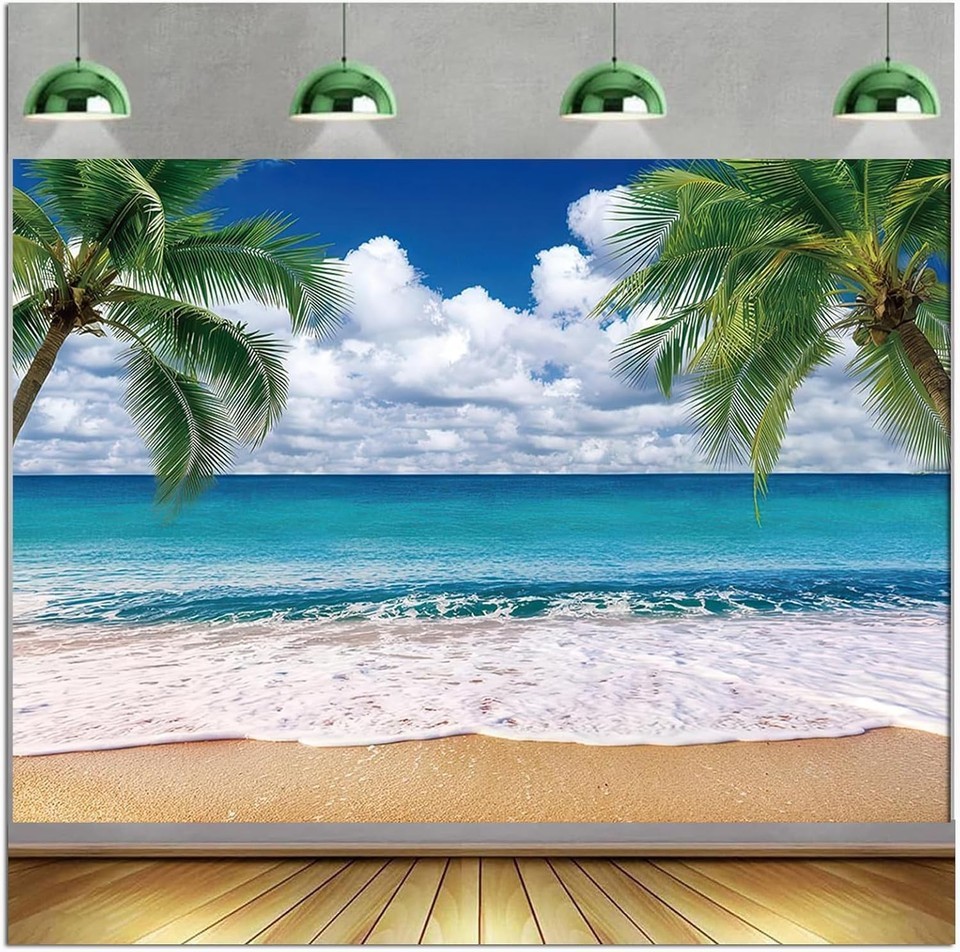 Hawaii Tropical Beach Ocean Backdrop Banner Seaside Palm Trees Photography