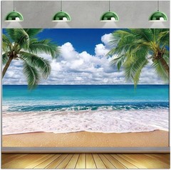 Hawaii Tropical Beach Ocean Backdrop Banner Seaside Palm Trees Photography