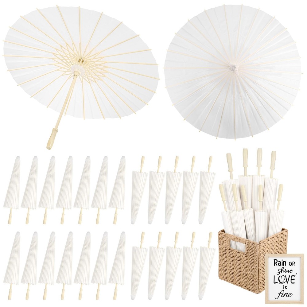 24 Pack Paper Umbrellas for Weddings 23.6 Inch White Paper Parasols for Guest…