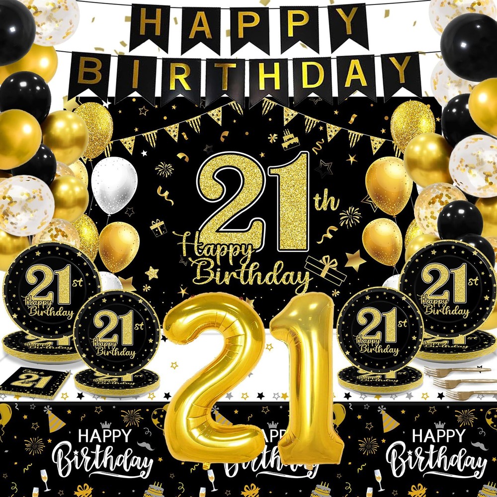 143 Pcs 21st Birthday Party Supplies Set for 24 Guests 21st Birthday Plates B…