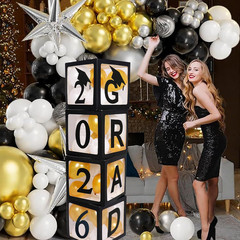 2026 Graduation Party Decorations, 4 Pieces Black Balloon Boxes with Letters of