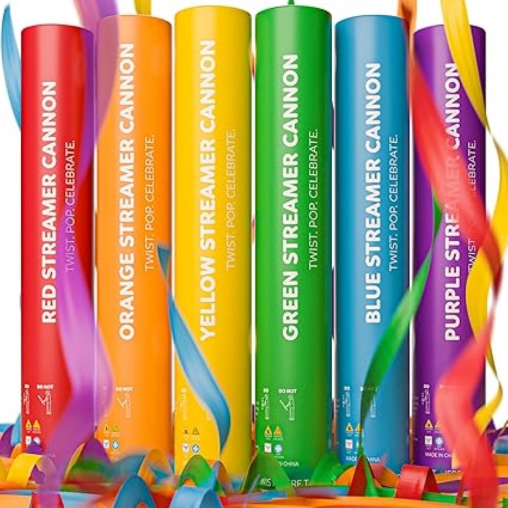 6 Pack Streamer Confetti Poppers, 12» Biodegradable Rainbow Pack,Wedding Cannon