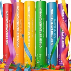 6 Pack Streamer Confetti Poppers, 12» Biodegradable Rainbow Pack,Wedding Cannon