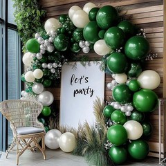 Green White Balloon Garland Double Latex Emerald Green Sand White Cream Grey …