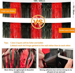 4 Pack 10 Feet Black Red Parade Floats Foil Fringe Garland Metallic Tinsel Strea