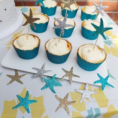 Glitter Starfish Confetti 150 PCS Teal Gold Silver for Beach Party Decor