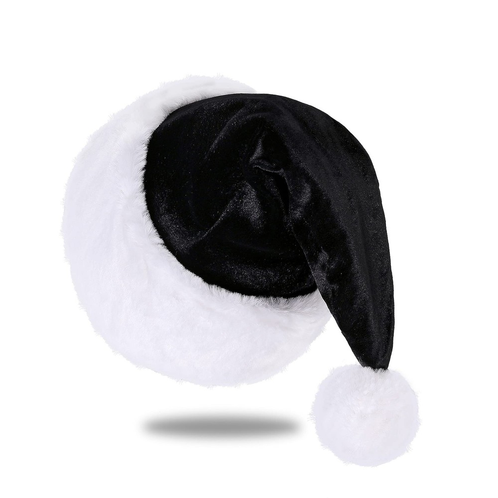 Santa Hat, Santa Hat for Kids, Unisex Velvet Comfort Black Christmas Hats Ext…