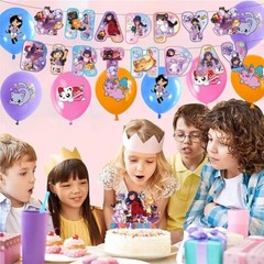 Aphmau Plushies Cat Theme Birthday Party Supplies Set Banner Balloon Cake Topper