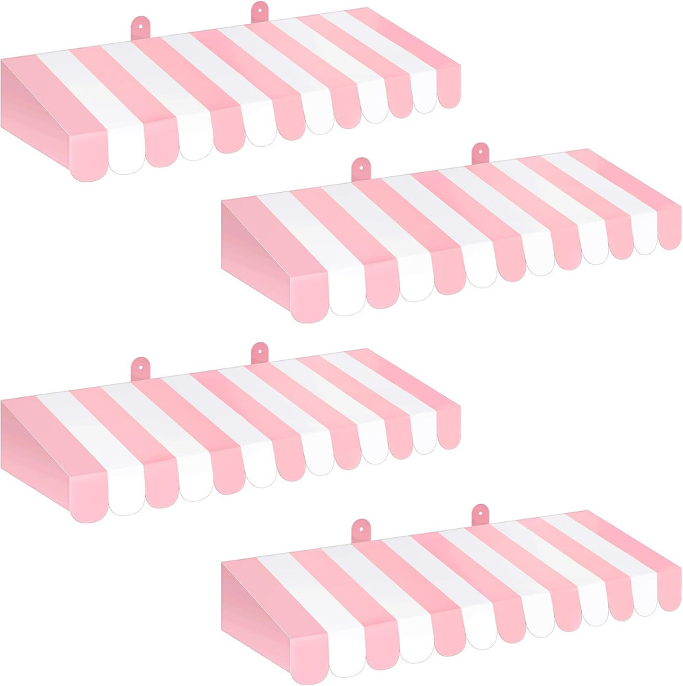 4 Pack Pink Circus Awning Decoration 3D Pink and White Stripe Cardboard Awning B