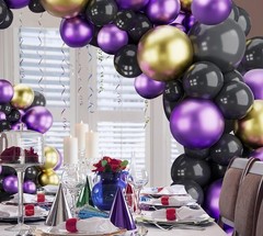 Guirnalda De Globos Metalicos Morado Oro Y Negro Para Fiesta De Navidad