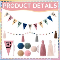 2 Pc Back to School Welcome Banner Pom Pom Tassel Garland Classroom Decor