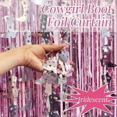 4 Pcs Cowgirl Party Decorations – 2 Boot Silver Metallic Tinsel Fringe Curtains