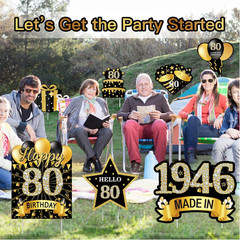 7Pcs Black Gold 80Th Birthday Yard Sign Decorations for Men and Women,Happy 80Th