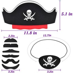 Pirate Hat Set for Kids, 36 Pcs Felt Pirate Hat, Skull Print Eye Patches, Fak…