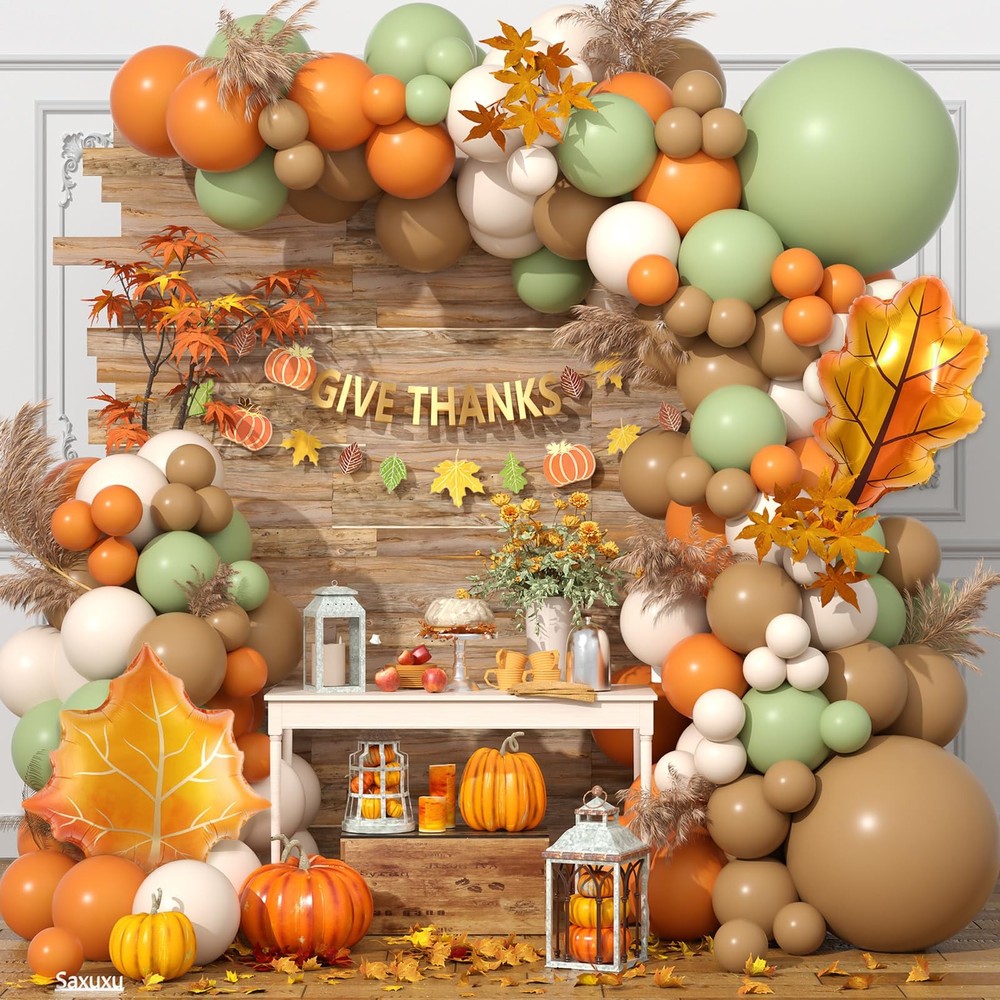 Fall Balloons Garland Arch Kit, Brown Orange Sage Green Fall Thanksgiving Bal…