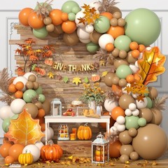 Fall Balloons Garland Arch Kit, Brown Orange Sage Green Fall Thanksgiving Bal…