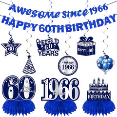11Pcs 60Th Birthday Decorations Kit for Boys Men, Blue Sliver Happy 60Th Birthda