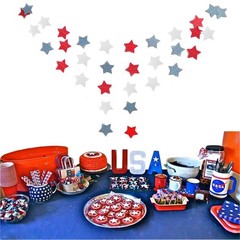 6 Pack Patriotic Star Streamers Garland Red White Blue Bunting Banner Paper H…