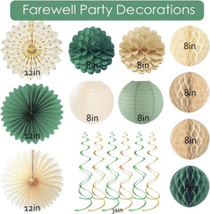 Sage Green Farewell Party Decorations, Gold We Will Miss You Banner Honeycomb Ba