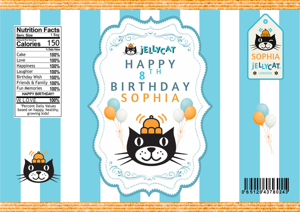 CAT PERSONALIZED KIDS PARTY DECOR BIRTHDAY CUSTOM NAME DECORATION CHILDREN JELLY