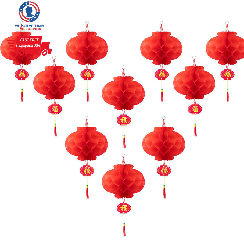 10 Pack Chinese Red Paper Lanterns Hanging Red Paper Lanterns Festival Decor