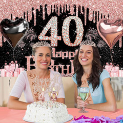 40Th Birthday Decorations Women, 49Pcs Black Rose Gold Black Happy 40Th