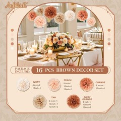Weddings Decorations, 16 PCS Earth Tone Brown Tissue Paper Pom Poms for Fall …