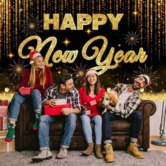 Black Gold Happy New Year 2026 Banner – Large New Years Eve Party Backdrop with