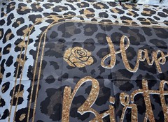 Leopard Print Happy Birthday Banner Backdrop ~71″ x 47″ New Black & Gold Party.